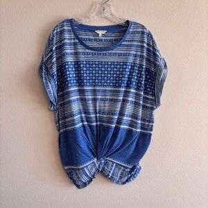 Lucky Brand Blue White Striped Women's Blouse Short Sleeve SZ XL